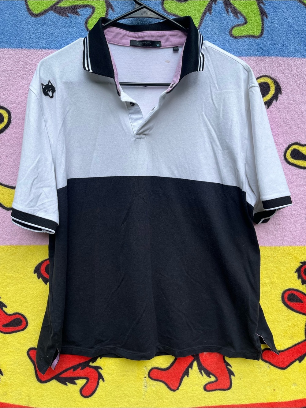 Greyson prep Two-Tone Black and White Polo with Pink Collar Trim color block